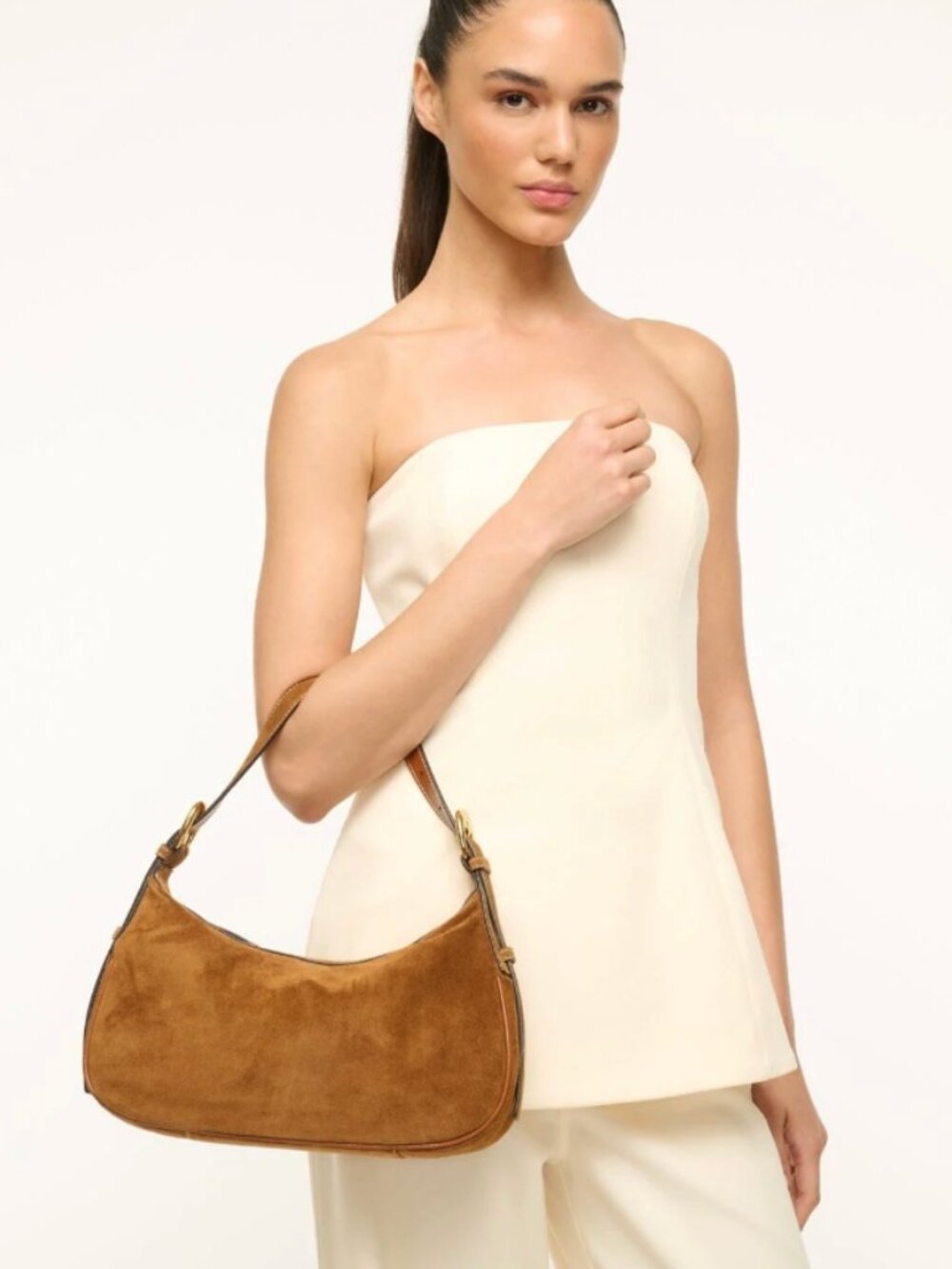 STAUD Pine Shoulder Bag, Tan Suede - Picture 2 of 10